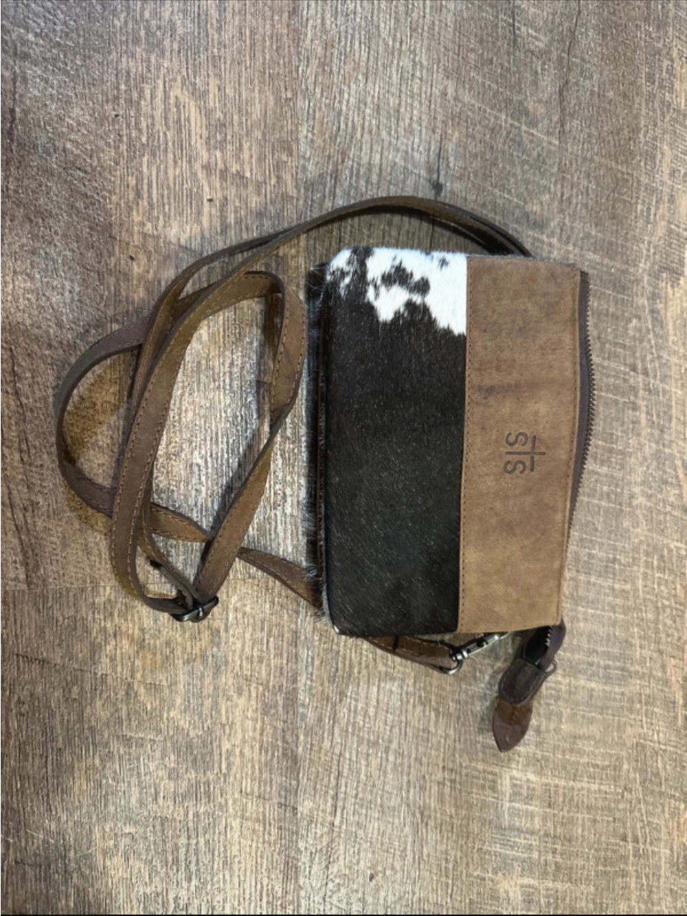 STS Ranchwear Brown Suede & Black/White Hair-On Hide Crossbody Messenger